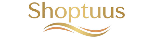 Shoptuus logo with a wavy line design on a white background
