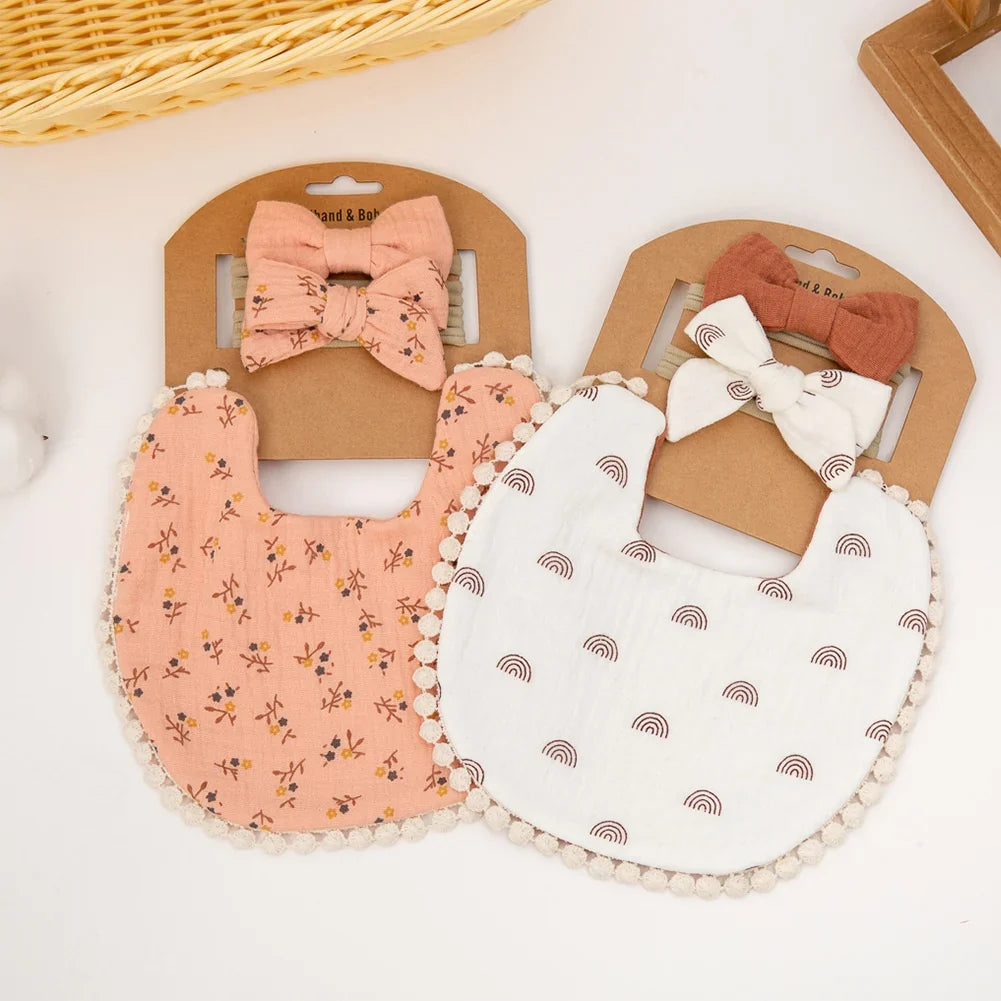 Charming Baby Bibs & Headbands Set